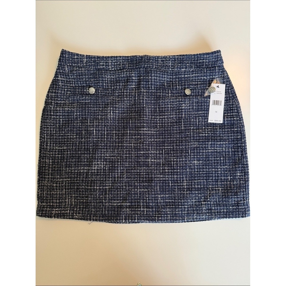 Laundry By Shelli Segal Navy and White Tweed Mini Skirt NWT 0058